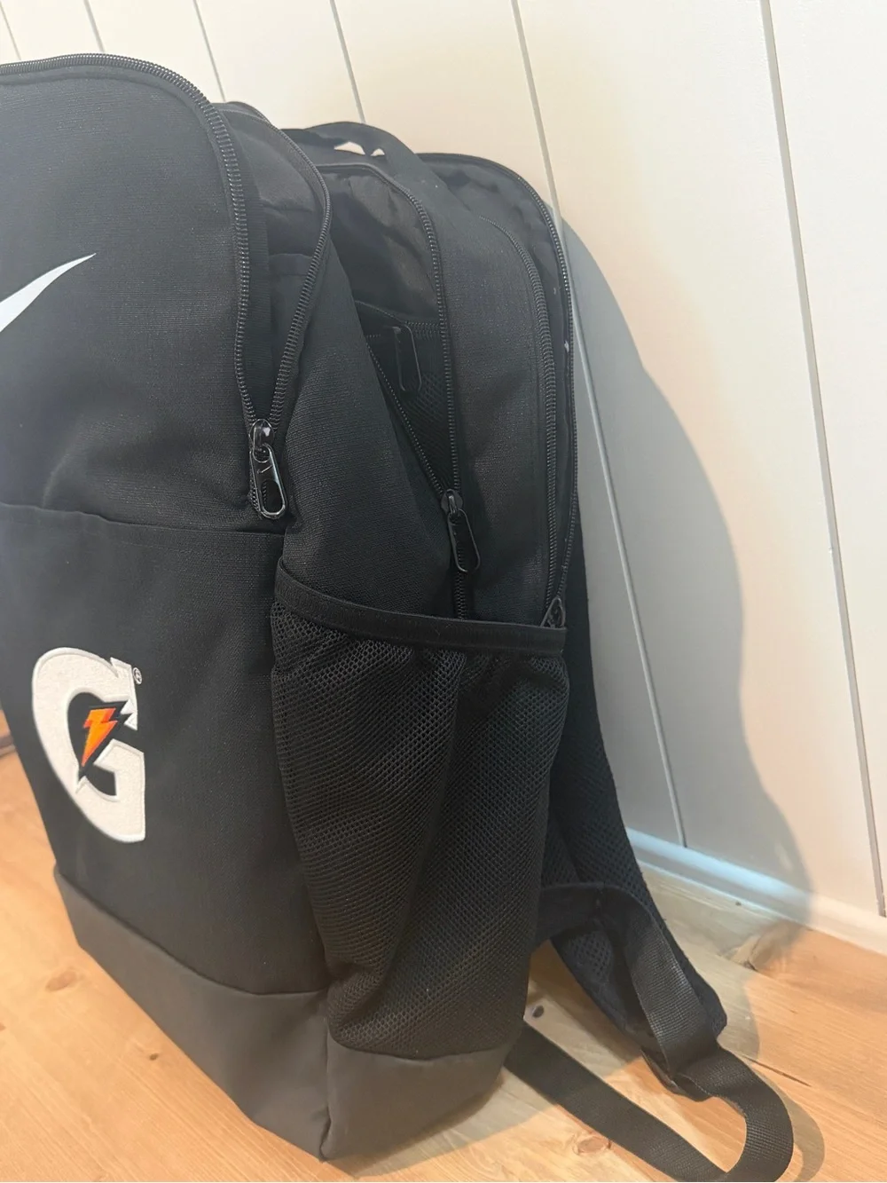 Nike Black Backpack with White Swoosh and Gatorade Logo